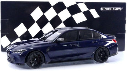Minichamps 2020 BMW M3 Competition (G80) w/ Carbon Roof Tansanitblau Deep Blue Metallic 1:18