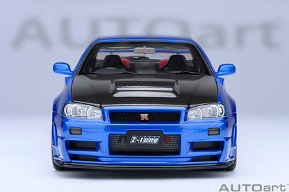 AUTOart 2001 Nissan Skyline GT-R (R34) Z-Tune Bayside Blue w/ Carbon Fiber Hood 1:18