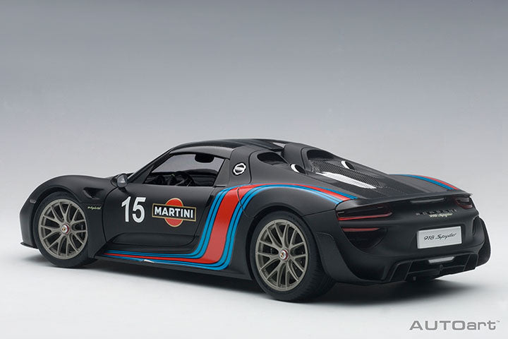 AUTOart Porsche 918 Spyder w/ Weissach Pkg Matte Black w/ Martini Livery 1:18