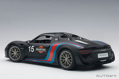 AUTOart Porsche 918 Spyder w/ Weissach Pkg Matte Black w/ Martini Livery 1:18