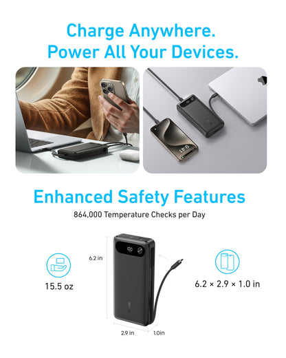 Anker Power Bank (20K, 87W, Built-In USB-C Cable)