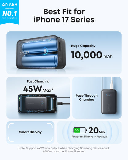 Anker Nano Power Bank (10K, 45W, Built-In Retractable USB-C Cable)