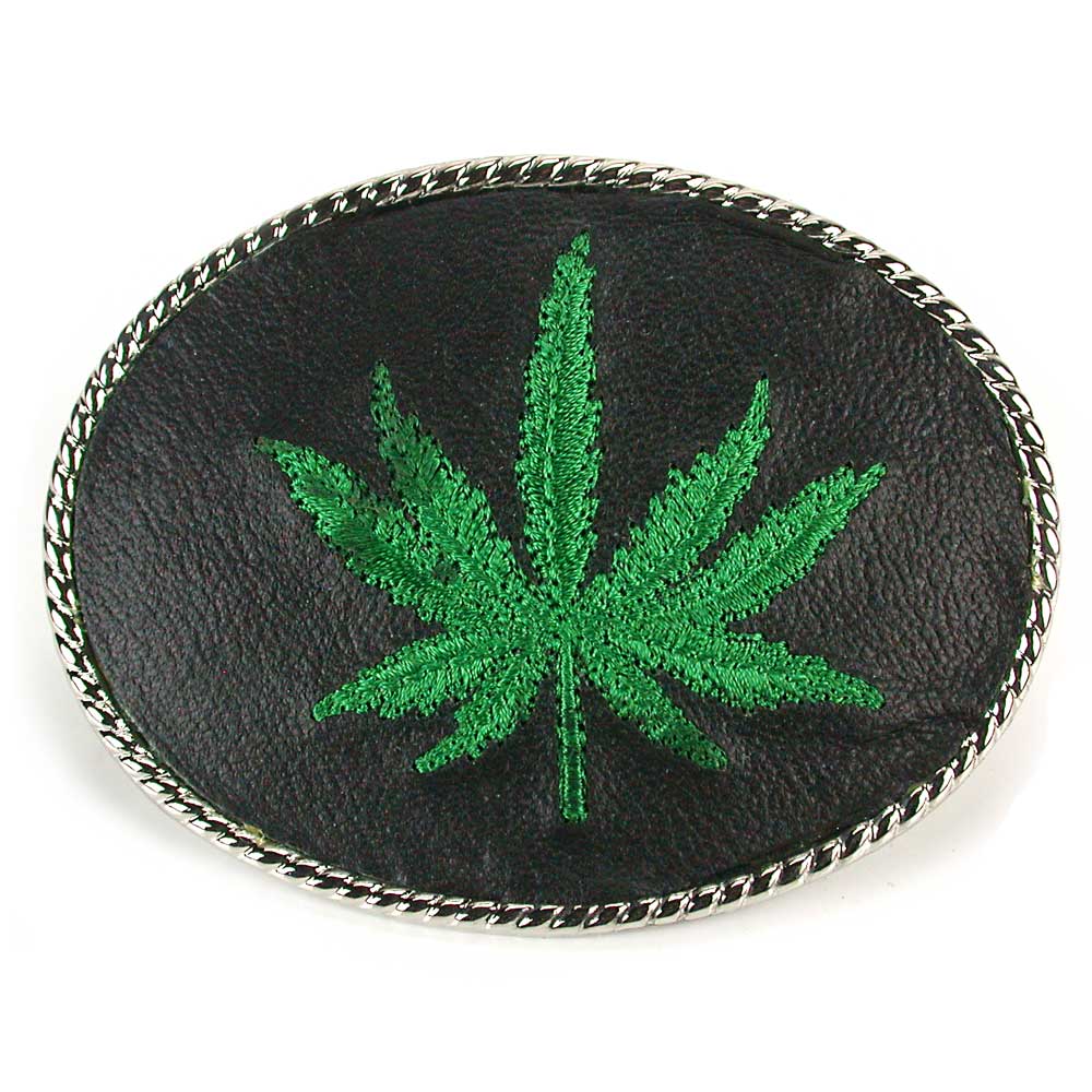 Embroidered Belt Buckle - Pot Cannabis Marijuana Leaf