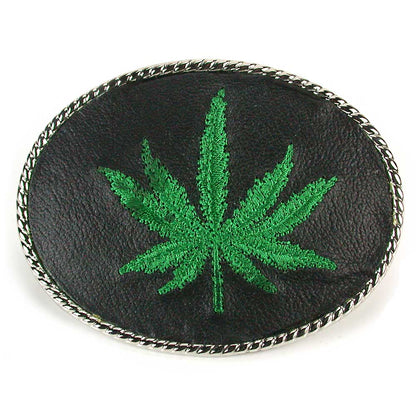 Embroidered Belt Buckle - Pot Cannabis Marijuana Leaf