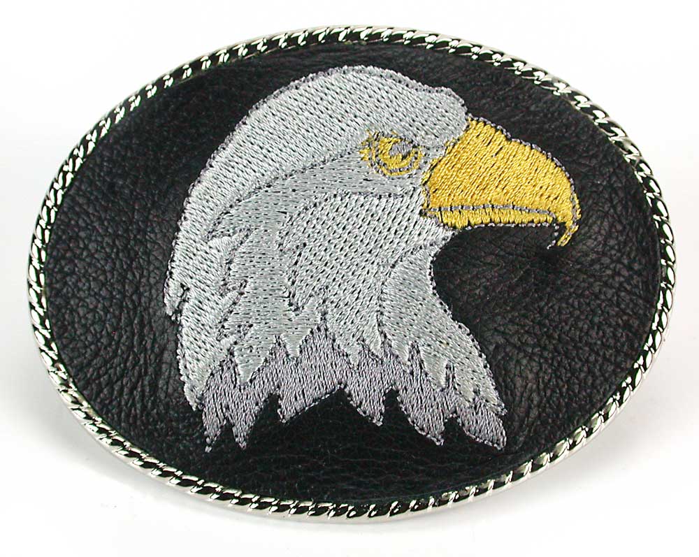 Embroidered Belt Buckle - Silver Eagle Head