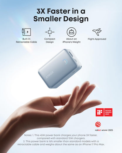 Anker Nano Power Bank (10K, 45W, Built-In Retractable USB-C Cable)