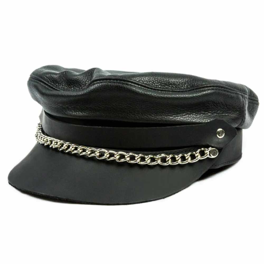 Flat Top Biker Cap With Chain