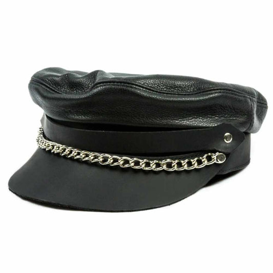 Flat Top Biker Cap With Chain