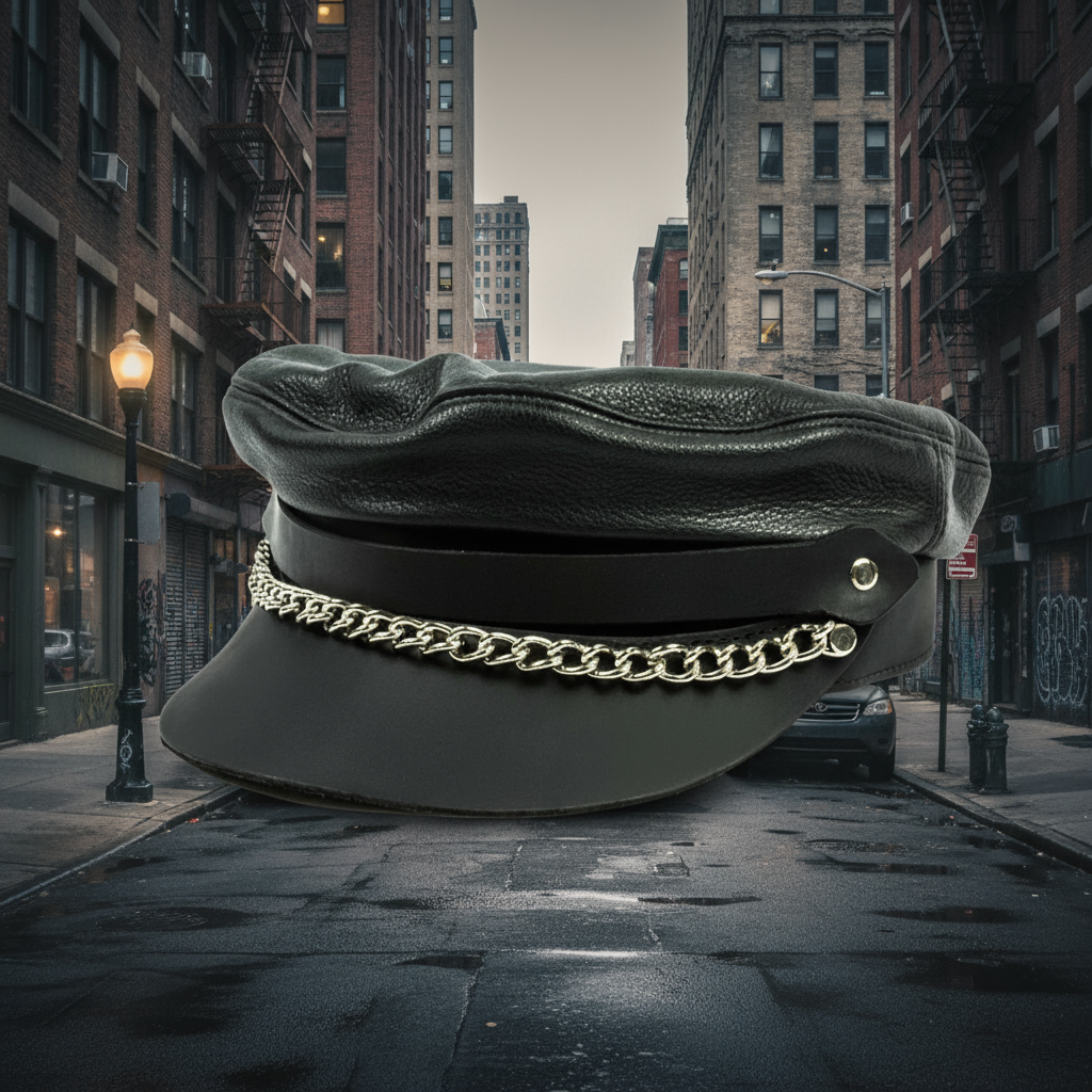 Flat Top Biker Cap With Chain