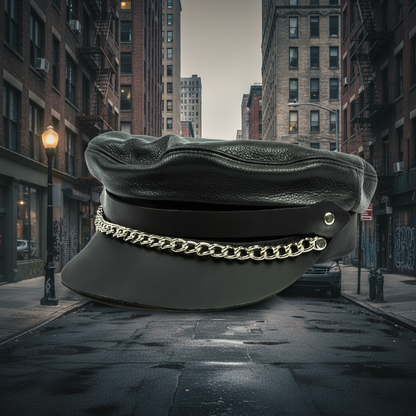 Flat Top Biker Cap With Chain