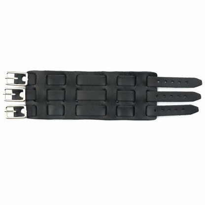 Three Strap Leather Wrist Cuff Watchband - Black