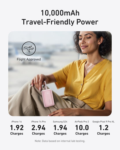 Anker Zolo Power Bank (10K, 30W) with a 5.4-inch (13.7 cm) built-in USB-C cable.