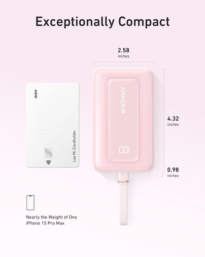 Anker Zolo Power Bank (10K, 30W) with a 5.4-inch (13.7 cm) built-in USB-C cable.