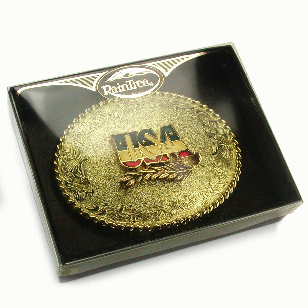 Gold Belt Buckle with USA Lettering
