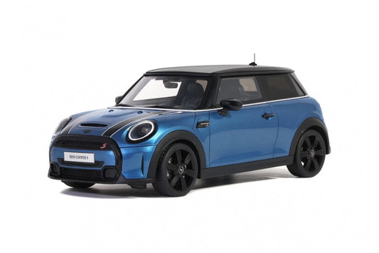 Otto 2021 Mini Cooper S Island Blue w/ Black Stripes 1:18