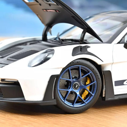Norev 2022 Porsche 911 992 GT3 RS w/ Weissach Package White w/ Indigo Blue Wheels & Deco 1:18