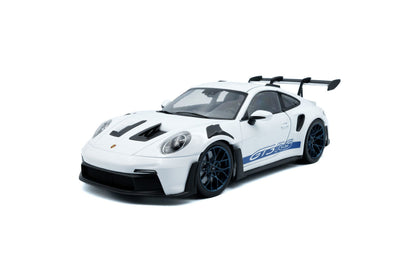 Solido 2024 Porsche 911 992 GT3 RS White w/ Indigo Blue Wheels and Deco 1:18