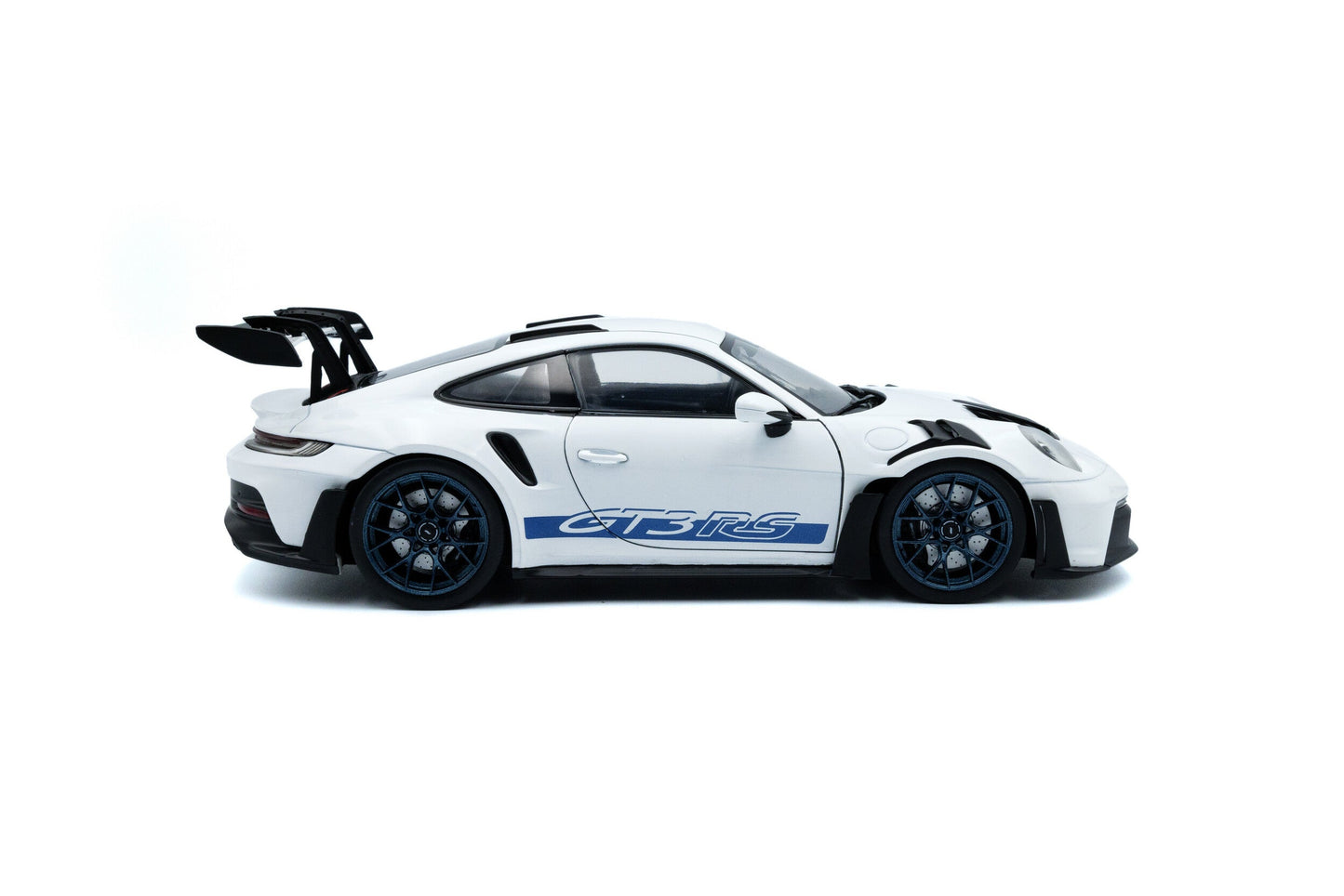 Solido 2024 Porsche 911 992 GT3 RS White w/ Indigo Blue Wheels and Deco 1:18