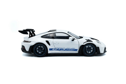 Solido 2024 Porsche 911 992 GT3 RS White w/ Indigo Blue Wheels and Deco 1:18