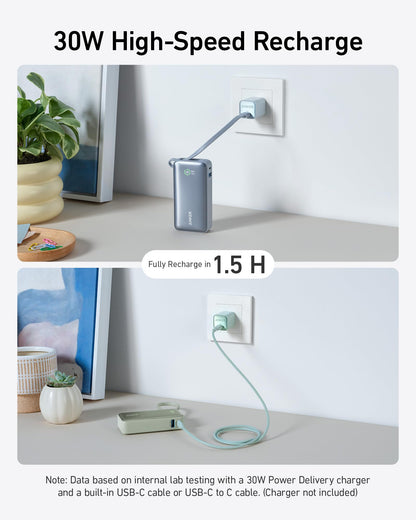 Anker Nano Power Bank (30W, Built-In USB-C Cable)